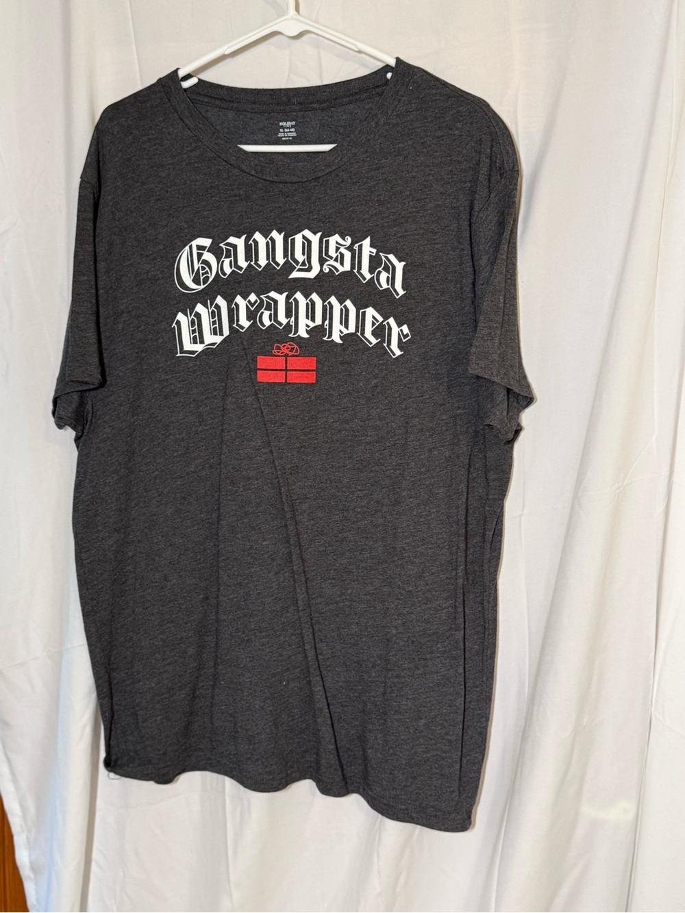 Holiday Time Charcoal Graphic Tee with White Gothic Text and Red Present